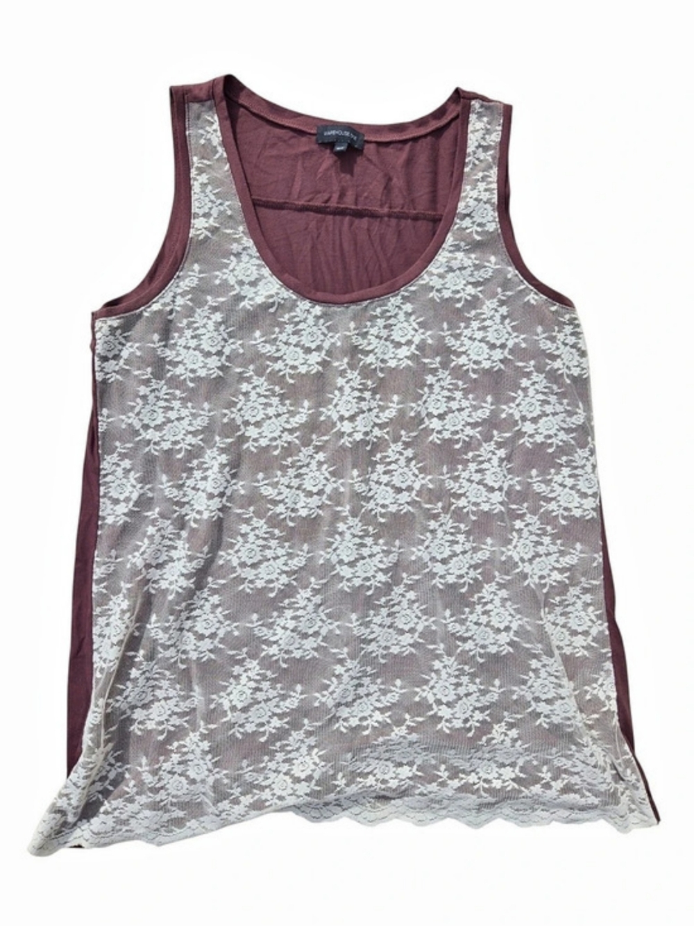 Warehouse One Floral Lace Tank Top in Dark Dusty Pink & White Size XL
